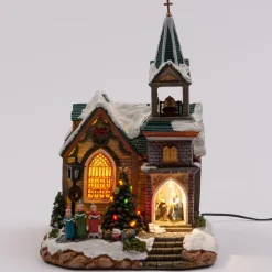 Online Weihnachtshäuschen Kirche mit LED Beleuchtung 22 x 22,5 x 32,5 cm Weihnachtshäuschen
