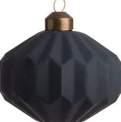 Weihnachtskugel Loches Rauten platt dunkelblau matt D 8 cm H 7,3 cm Weihnachtskugeln & -Anhänger