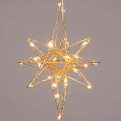 Clearance Weihnachtsstern Yvan gold beleuchtet mit 25 LEDs warmweiß D 21 H 25 cm Weihnachtsdeko Zum Aufhängen|Weihnachtssterne