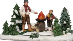 New  Weihnachtsdorf Figur Lagerfeuer mit Mann und Kind 15 x 8,5 x 8 cm Weihnachtshäuschen