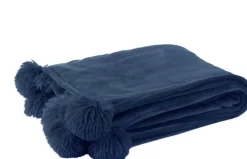 Online J-Line Decke Pompom blau 170 x 130 cm Decken & Plaids