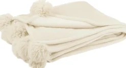 Online J-Line Decke Pompom creme 170 x 130 cm Decken & Plaids