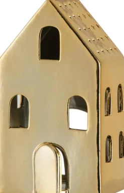 Online J-Line Teelichthalter Haus Caroline gold 10 x 8 x 17,5 cm Teelichthalter