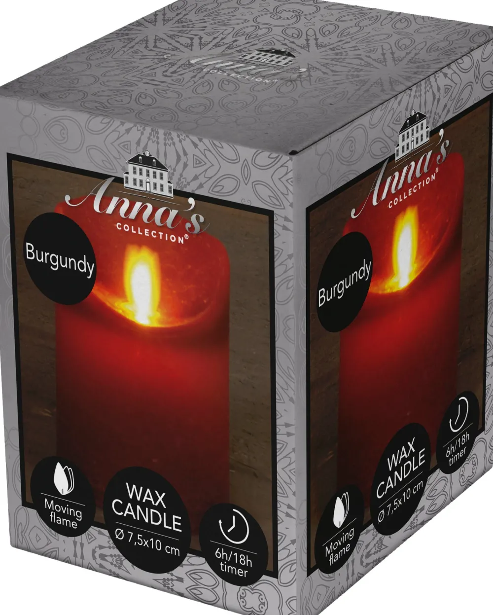 Outlet LED Kerze 'Rustik' mit Timer D 7,5 H 10 cm bordeaux Led Kerzen