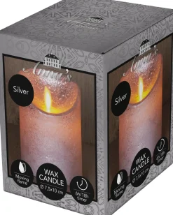 LED Kerze 'Rustik' mit Timer H 10 cm silber Led Kerzen