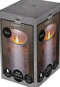 Hot LED Kerze 'Rustik' mit Timer H 12,5 cm silber Led Kerzen