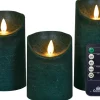 Outlet LED Kerzen-Set 3 St. 'Rustik' mit Fernbedienung grün Led Kerzen
