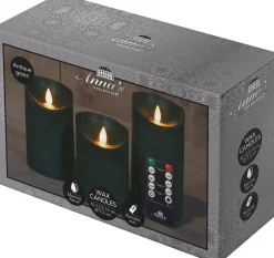 Outlet LED Kerzen-Set 3 St. 'Rustik' mit Fernbedienung grün Led Kerzen