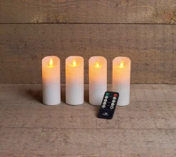 Clearance LED Kerzen-Set 4 St. 'Rustik' mit Fernbedienung D 5,2 H 12,5 cm weiß Led Kerzen
