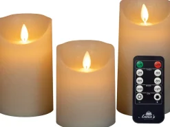 New LED Kerzen-Set 'Rustik' mit Fernbedienung elfenbein 3 St. Led Kerzen