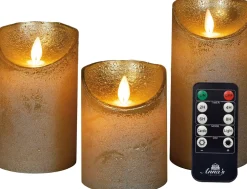 New LED Kerzen-Set 'Rustik' mit Fernbedienung gold 3 St. Led Kerzen