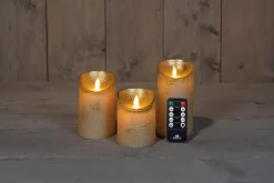 New LED Kerzen-Set 'Rustik' mit Fernbedienung gold 3 St. Led Kerzen