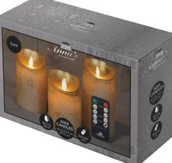 New LED Kerzen-Set 'Rustik' mit Fernbedienung gold 3 St. Led Kerzen