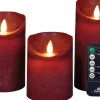 LED Kerzen-Set 'Rustik' mit Fernbedienung bordeaux 3 St. Led Kerzen