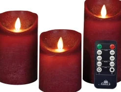 LED Kerzen-Set 'Rustik' mit Fernbedienung bordeaux 3 St. Led Kerzen