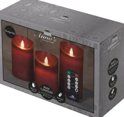 LED Kerzen-Set 'Rustik' mit Fernbedienung bordeaux 3 St. Led Kerzen