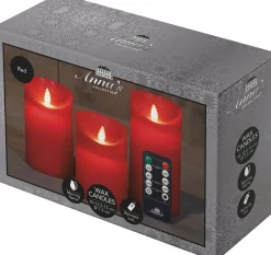 Best LED Kerzen-Set 'Rustik' mit Fernbedienung rot 3 St. Led Kerzen
