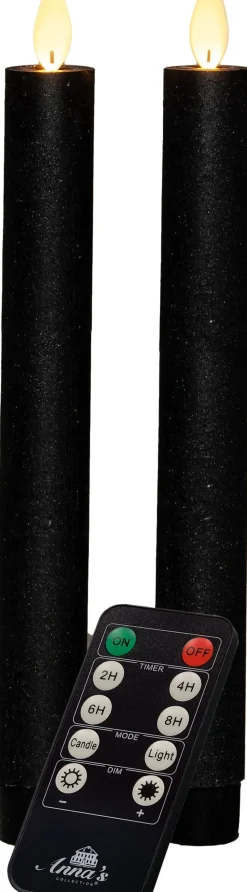 Outlet LED Stabkerzen mit Fernbedienung schwarz D 2,5 H 23 cm 2 St. Led Kerzen