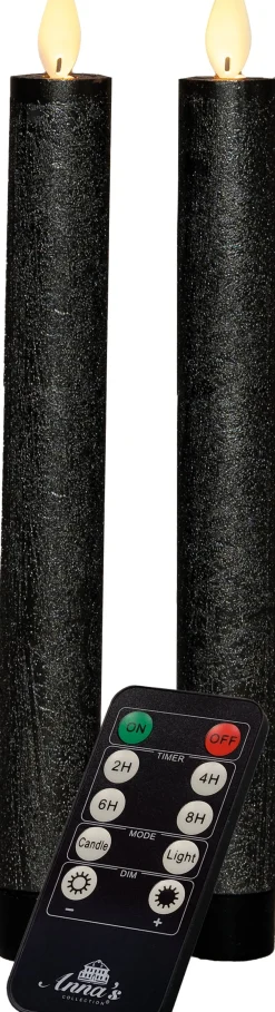 Outlet LED Stabkerzen mit Fernbedienung anthrazit D 2,5 H 23 cm 2 St. Led Kerzen