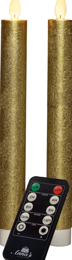 Clearance LED Stabkerzen mit Fernbedienung gold D 2,5 H 23 cm 2 St. Led Kerzen