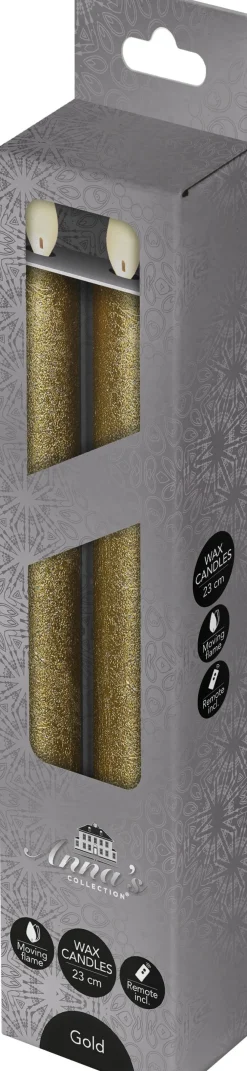 Clearance LED Stabkerzen mit Fernbedienung gold D 2,5 H 23 cm 2 St. Led Kerzen