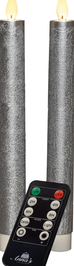 New LED Stabkerzen mit Fernbedienung silber D 2,5 H 23 cm 2 St. Led Kerzen