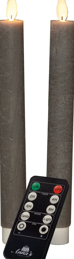 Outlet LED Stabkerzen mit Fernbedienung taupe D 2,5 H 23 cm 2 St. Led Kerzen