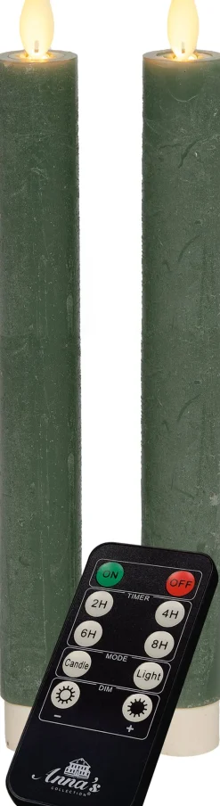 Hot LED Stabkerzen mit Fernbedienung grün D 2,5 H 23 cm 2 St. Led Kerzen