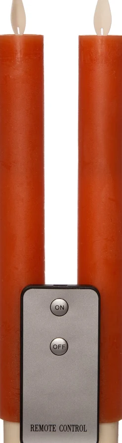Sale LED Stabkerzen mit Fernbedienung orange D 2,5 H 23 cm 2 St. Led Kerzen