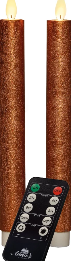 Hot LED Stabkerzen mit Fernbedienung kupfer D 2,5 H 23 cm 2 St. Led Kerzen