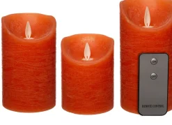 Sale LED Stumpenkerzen 3er-Set mit Fernbedienung orange / kupfer Led Kerzen