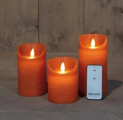 Sale LED Stumpenkerzen 3er-Set mit Fernbedienung orange / kupfer Led Kerzen
