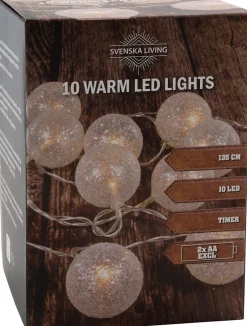 Sale Lichterkette Glitzerkugeln weiß mit 10 LEDs warmweiß 1,35 m Motiv-Lichterketten