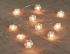Lichterkette Schneeflocken silber 1 m mit 10 LEDs warmweiß Motiv-Lichterketten