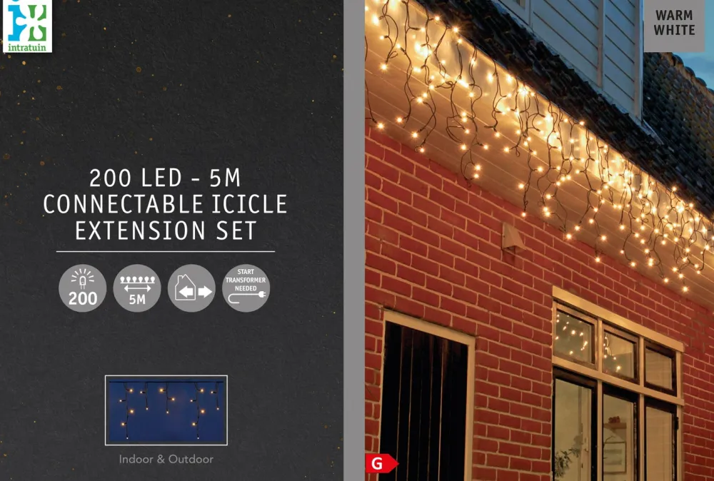 Clearance Lichtervorhang mit 200 LEDs warmweiß 500 x 70 cm Eisregen Lichterketten