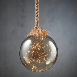 Outlet Luca Lighting Hängelampe Kugel grau mit 40 LEDs warm weiß D 20 H 100 cm Weihnachtsdeko Zum Aufhängen