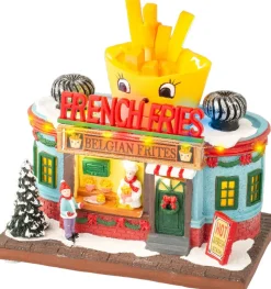New Lumineo Weihnachtsdorf Miniatur Pommes (Snackbar) 12 x 19,5 x 16 cm Weihnachtshäuschen