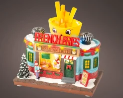 New Lumineo Weihnachtsdorf Miniatur Pommes (Snackbar) 12 x 19,5 x 16 cm Weihnachtshäuschen