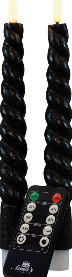 Outlet Rustik Lys Stabkerzen Swirl schwarz 8,5 Std. 2 St. Led Kerzen