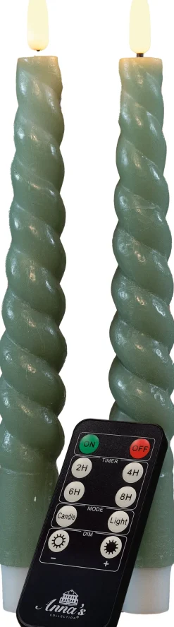 Hot Rustik Lys Stabkerzen Swirl grün 8,5 Std. 2 St. Led Kerzen