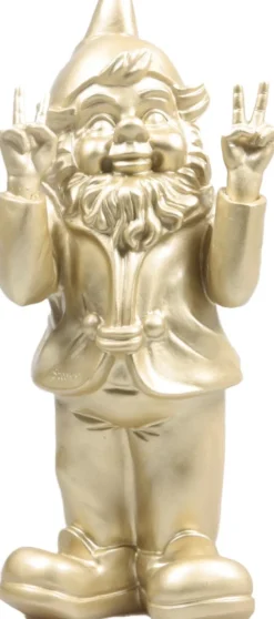 Best Stoobz Design Gartenzwerg Peace gold 11 x 13 x 31 cm Gartenzwerge & -Figuren