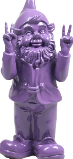 Discount Stoobz Design Gartenzwerg Peace lila 11 x 13 x 31 cm Gartenzwerge & -Figuren