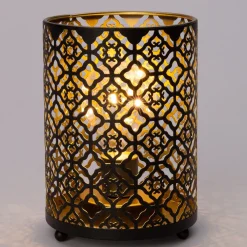 Clearance Tischleuchte Blume schwarz / gold warmweiß D 12 H 16 cm Tischleuchten