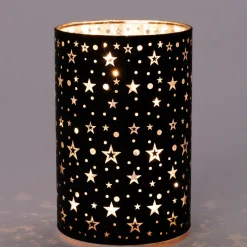 New Tischleuchte schwarz Sterne D 10 H 15 cm Weihnachtsleuchten