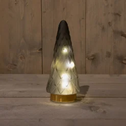 New Tischleuchte Weihnachtsbaum grau mit 10 LEDs warmweiß D 10,5 H 24,5 cm Weihnachtsfiguren & -Objekte|Weihnachtsleuchten