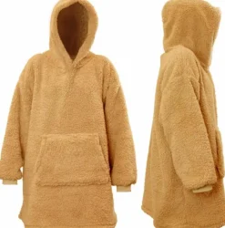 Outlet Unique Living Hoodie Deckenpulli mit Kapuze Teddy braun onesize Pullover