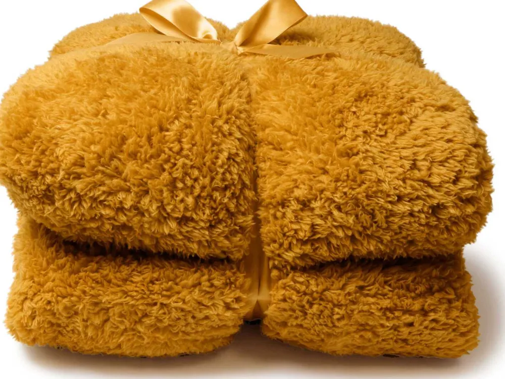 Clearance Unique Living Plaid Teddy gelb 150 x 200 cm Decken & Plaids