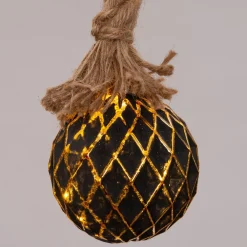 Hot Weihnachtsleuchte mit Seil schwarz / gold D 10 cm mit 8 LEDs warmweiß Weihnachtsdeko Zum Aufhängen