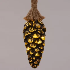 Discount Weihnachtsleuchte Tannenzapfen mit Seil gold D 10 cm mit 15 LEDs warmweiß Weihnachtsdeko Zum Aufhängen